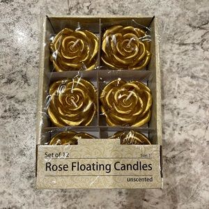 gold 3” rose shaped unscented floating candles NIB